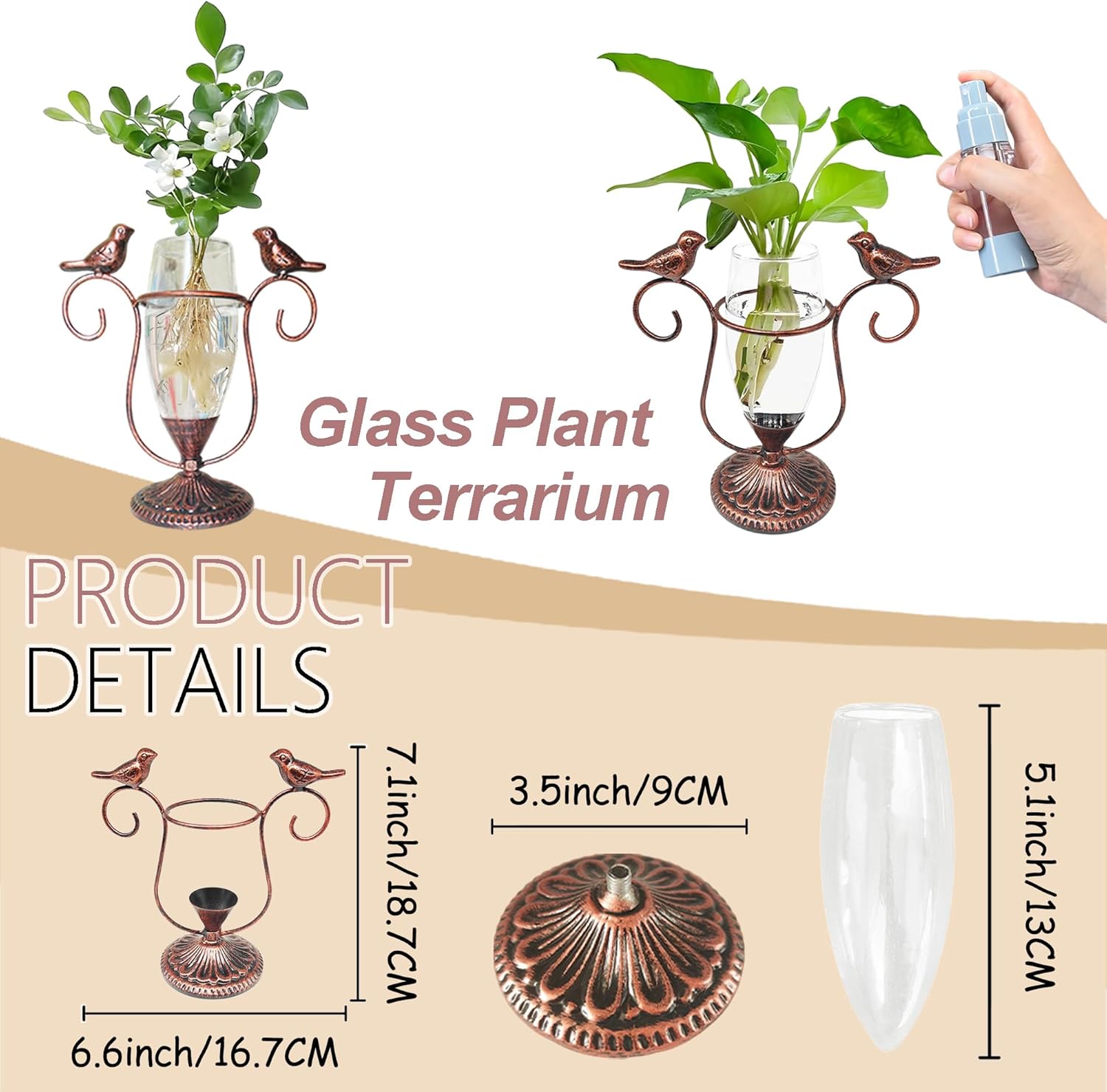 2 Vintage Copper Bird Plant Pr - Propagation Station Vase 리뷰 및 가격